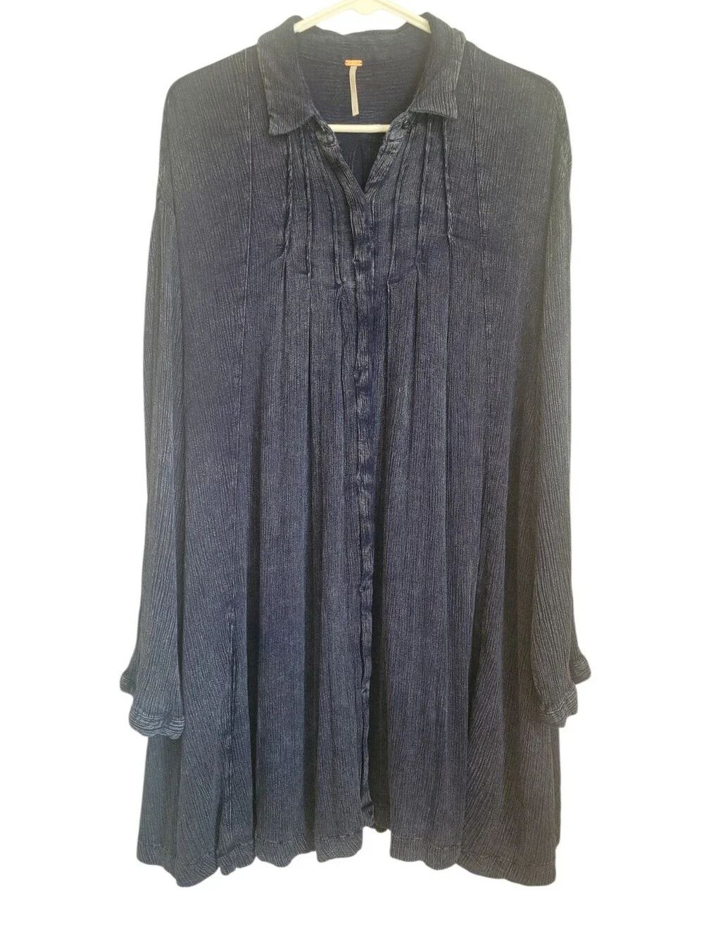 Free People Spin Me Indigo Oversized Tunic Shirt Dress Boho Lagenlook Size Small